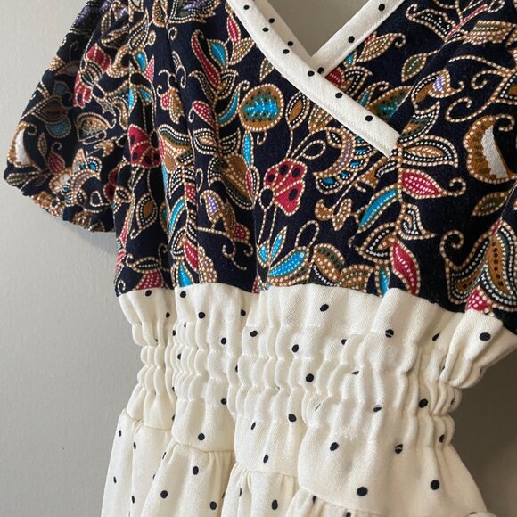 Handmade Children's 100% Cotton Multicolour Pattern Off White Polka Dot Dress - Picture 8 of 14